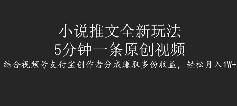 小说推文全新玩法，5分钟一条原创视频，结合视频号支付宝创作者分成赚取多份收益，轻松月入1W+-赚钱网