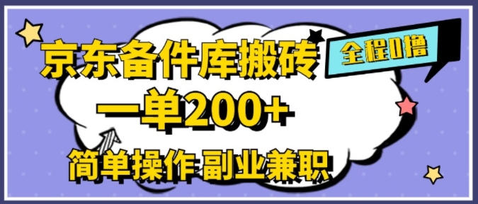 京东备件库搬砖，一单200+，简单操作，副业兼职首选-赚钱网