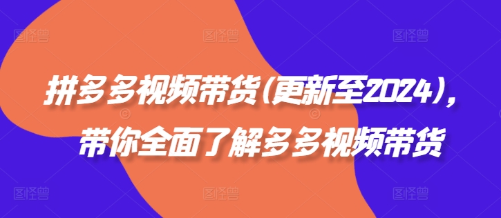 拼多多视频带货(更新至2024)，带你全面了解多多视频带货-赚钱网