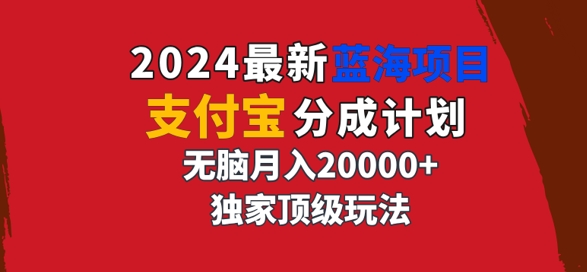 2024最新蓝海项目，支付宝分成计划，独家顶级玩法，无脑自动剪辑，-赚钱网