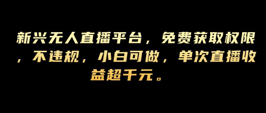新兴无人直播平台，免费获取权限，不违规，小白可做，单次直播收益超千元-赚钱网