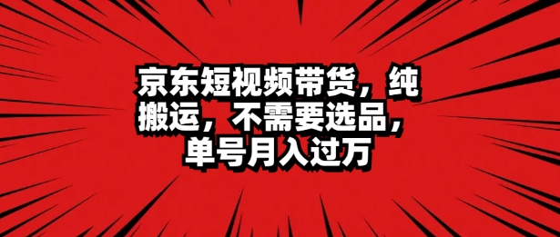 京东短视频达人带货 无脑搬运 无需选品 矩阵操作 单号一周过万-赚钱网