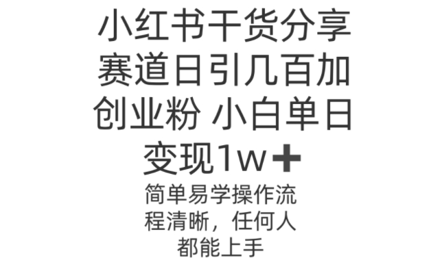 小红书干货分享赛道日引几百创业粉，操作简单-赚钱网