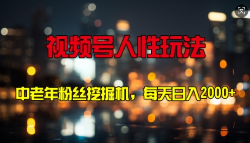 视频号人性玩法 中老年粉丝挖掘机，每天十分钟，轻松曰入3张-赚钱网