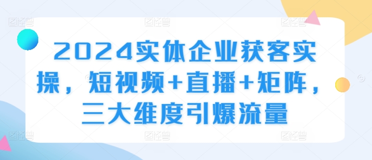 2024实体企业获客实操，短视频+直播+矩阵，三大维度引爆流量-赚钱网