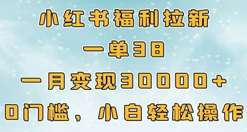 小红书福利拉新，一单38，一月3000+轻轻松松，0门槛小白轻松操作-赚钱网