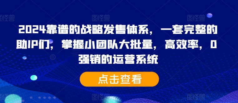 2024靠谱的战略发售体系，一套完整的助IP们，掌握小团队大批量，高效率，0 强销的运营系统-赚钱网