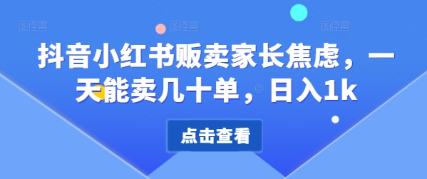 抖音小红书贩卖家长焦虑，一天能卖几十单，日入1k-赚钱网