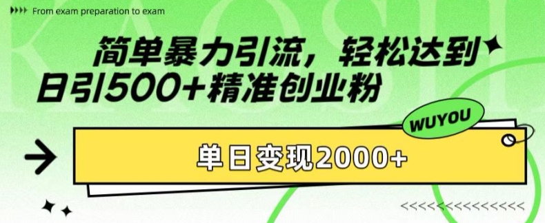 简单暴力引流，轻松达到日引500+精准创业粉，单日变现2k【揭秘】-赚钱网