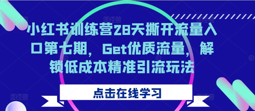 小红书训练营28天撕开流量入口第七期，Get优质流量，解锁低成本精准引流玩法-赚钱网