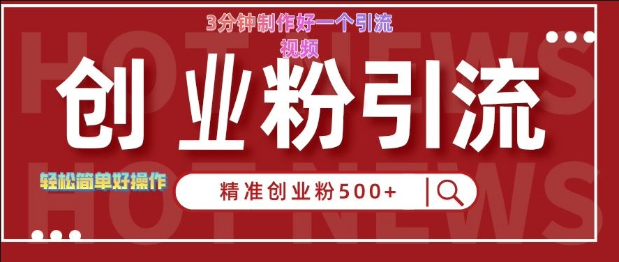 快手被动引流创业粉500+的玩法，3分钟制作好一个引流视频，轻松简单好操作【揭秘】-赚钱网