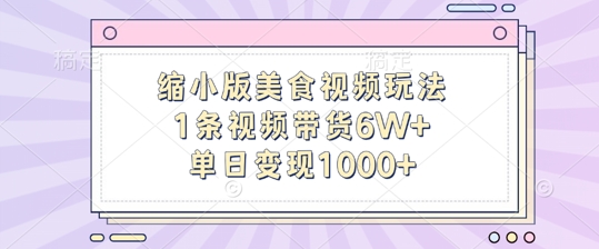 缩小版美食视频玩法，1条视频带货6W+，单日变现1k-赚钱网