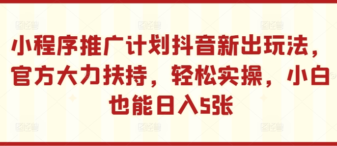小程序推广计划抖音新出玩法，官方大力扶持，轻松实操，小白也能日入5张【揭秘】-赚钱网