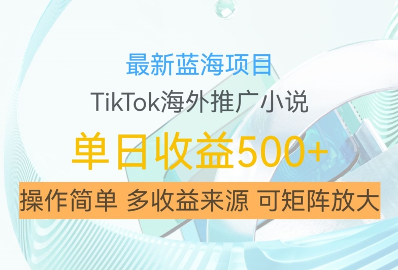 最新蓝海项目，利用tiktok海外推广小说赚钱佣金，简单易学，日入500+，可矩阵放大【揭秘】-赚钱网