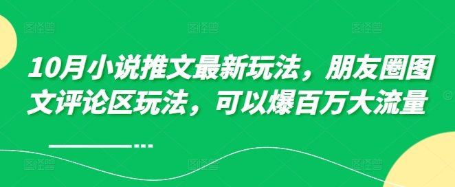 10月小说推文最新玩法，朋友圈图文评论区玩法，可以爆百万大流量-赚钱网