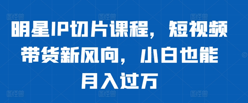 明星IP切片课程，短视频带货新风向，小白也能月入过万-赚钱网