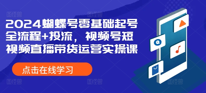 2024蝴蝶号零基础起号全流程+投流，视频号短视频直播带货运营实操课-赚钱网