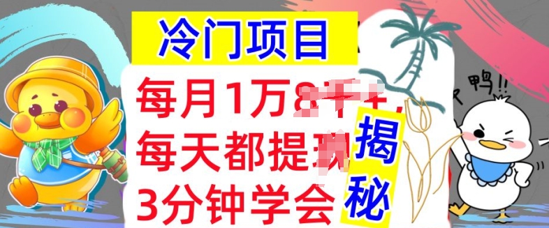 冷门项目，这个方法一定要学会，内部教程，每月1w(揭秘)-赚钱网