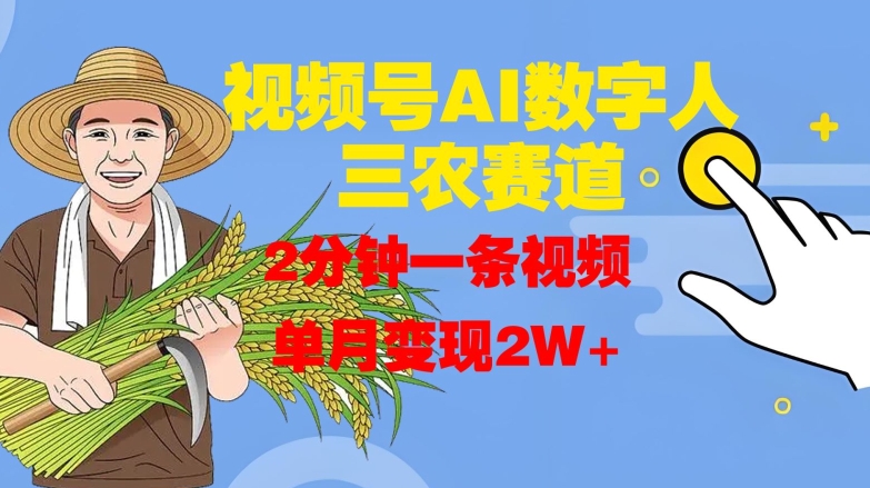 视频号AI数字人玩转三农赛道，2分钟一条视频，单月变现2W+-赚钱网