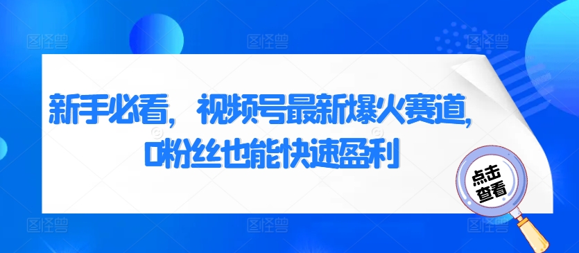 新手必看，视频号最新爆火赛道，0粉丝也能快速盈利-赚钱网