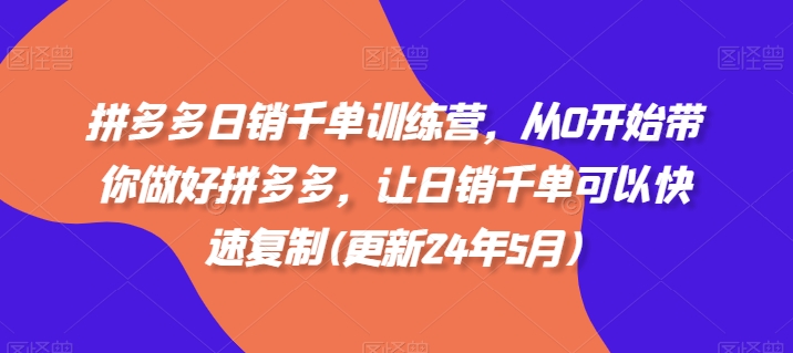 拼多多日销千单训练营，从0开始带你做好拼多多，让日销千单可以快速复制(更新24年10月)-赚钱网