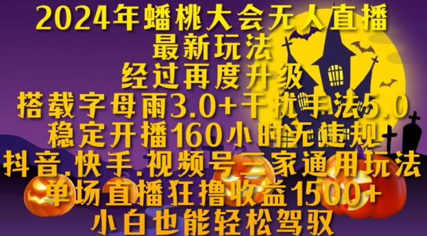 2024年蟠桃大会无人直播最新玩法，稳定开播160小时无违规，抖音、快手、视频号三家通用玩法【揭秘】-赚钱网