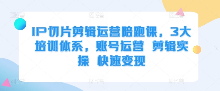 IP切片剪辑运营陪跑课，3大培训体系，账号运营 剪辑实操 快速变现-赚钱网
