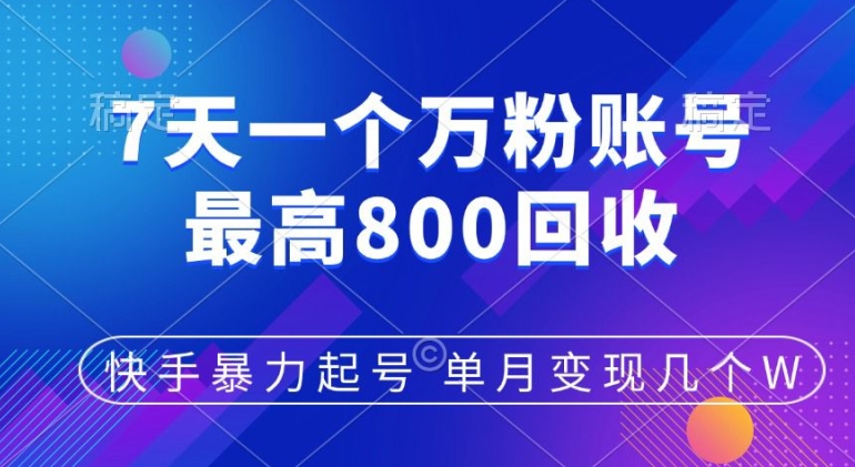 快手暴力起号，7天涨万粉，小白当天起号，多种变现方式，单月变现几个-赚钱网