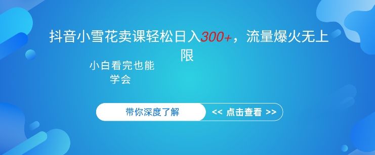 抖音硬核小雪花卖课，单日轻松3张，可多号操作-赚钱网