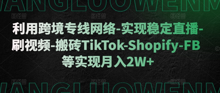 利用跨境专线网络-实现稳定直播-刷视频-搬砖TikTok-Shopify-FB等实现月入2W+【揭秘】-赚钱网