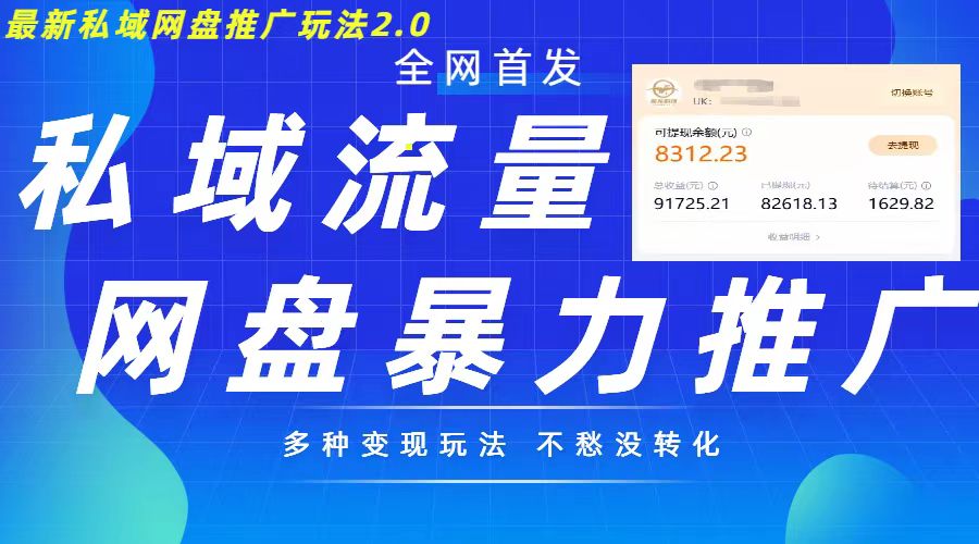 最新暴力私域网盘拉新玩法2.0，多种变现模式，并打造私域回流，轻松日入500+【揭秘】-赚钱网