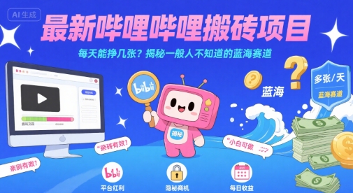 最新哔哩哔哩上B站搬砖项目，每天能挣几张？揭秘一般人不知道的蓝海赛道-赚钱网