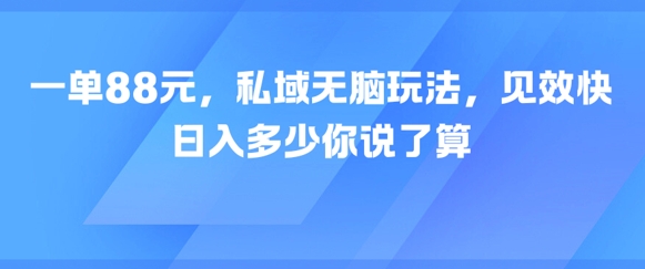 一单88元，私域无脑玩法，见效快，日入多少你说了算-赚钱网