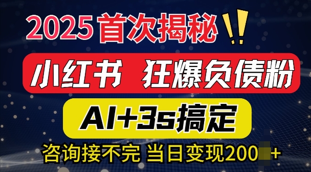 2025引流天花板：最新小红书狂暴负债粉思路，咨询接不断，当日入多张-赚钱网