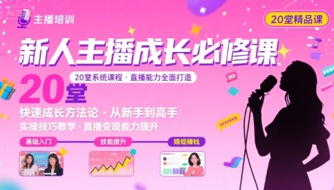 新人主播必学的20堂培训课，让主播快速成长的必学课程，帮你直播能力快速打造的实操方法-赚钱网