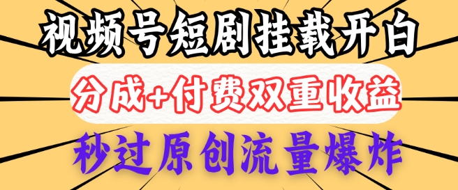 2025视频号短剧内测挂载开白权限，分成+付费双重收益，秒过原创流量爆炸，小白有手就会-赚钱网