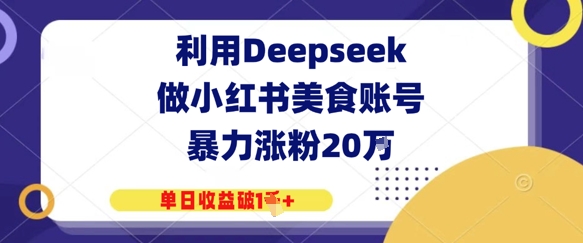利用Deepseek做小红书美食账号，暴力涨粉20W，单日收益破1K+-赚钱网