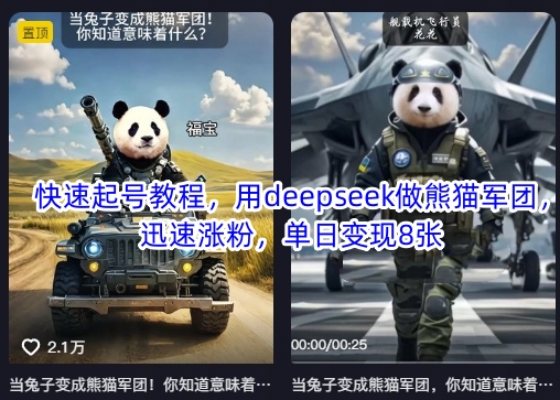 快速起号教程，用deepseek做熊猫军团，迅速涨粉，单日变现8张-赚钱网