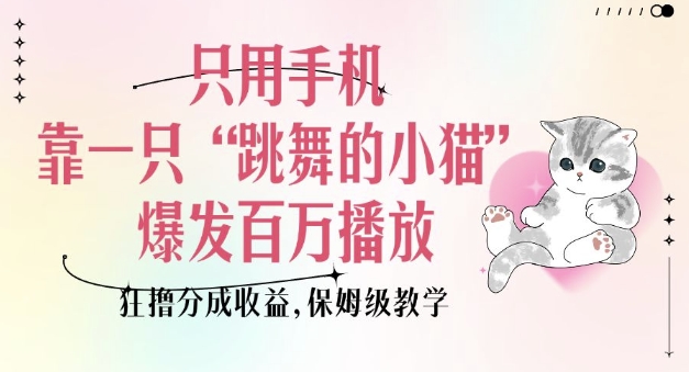 只用手机靠一只“跳舞的小猫”爆发百万播放，狂撸分成收益，保姆级教学-赚钱网