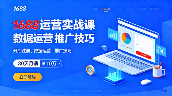 1688运营实战课：开店注册、数据运营、推广技巧，30天月销破10万+-赚钱网
