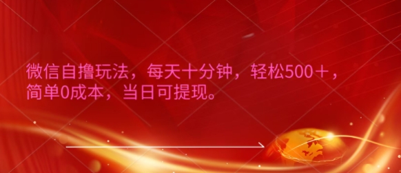 微信自撸玩法，每天十分钟，轻松几张，简单0成本，当日可提现-赚钱网
