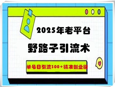 2025年老平台野路子引流术，单号日引流300+精准创业粉-赚钱网