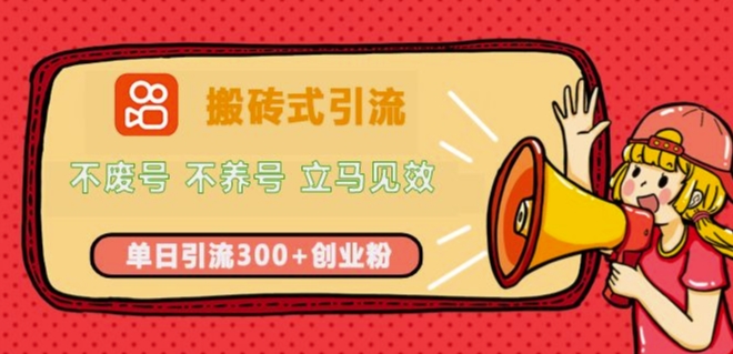 快手搬砖式引流，不废号，不养号，立马见效，单日引流300+精准创业粉-赚钱网