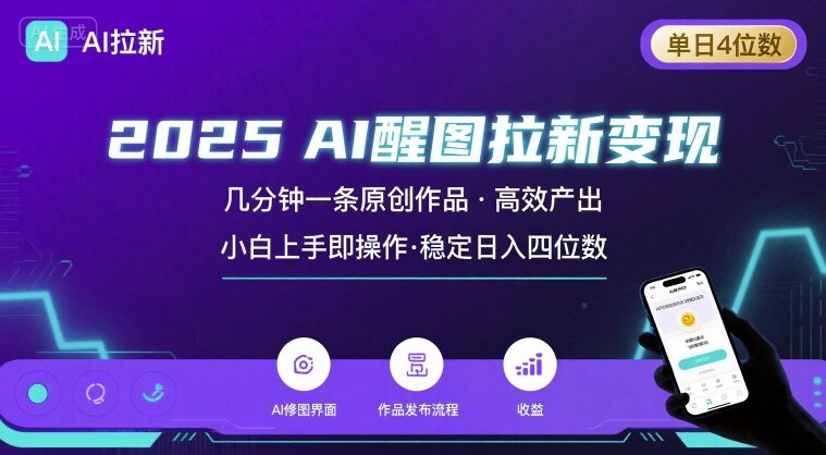 2025最强AI醒图拉新，几分钟一条原创作品，单日收入4位数，小白也能上手操作-赚钱网