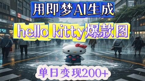 用即梦AI生成Hello Kitty爆款图，单日变现2张-赚钱网