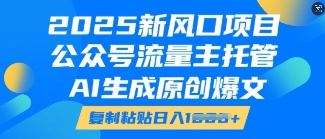 2025新风口项目，公众号流量主托管，AI生成原创爆文，复制粘贴日入多张-赚钱网