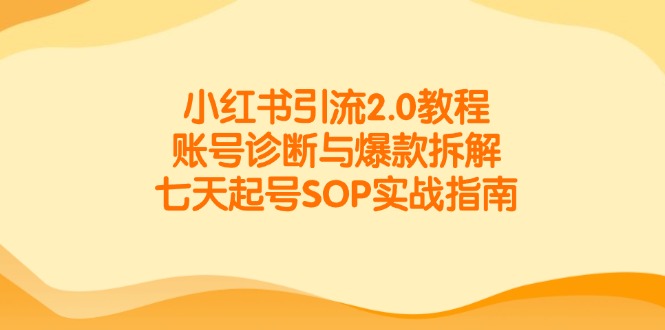 （14981期）小红书引流2.0教程，账号诊断与爆款拆解，七天起号SOP实战指南-赚钱网