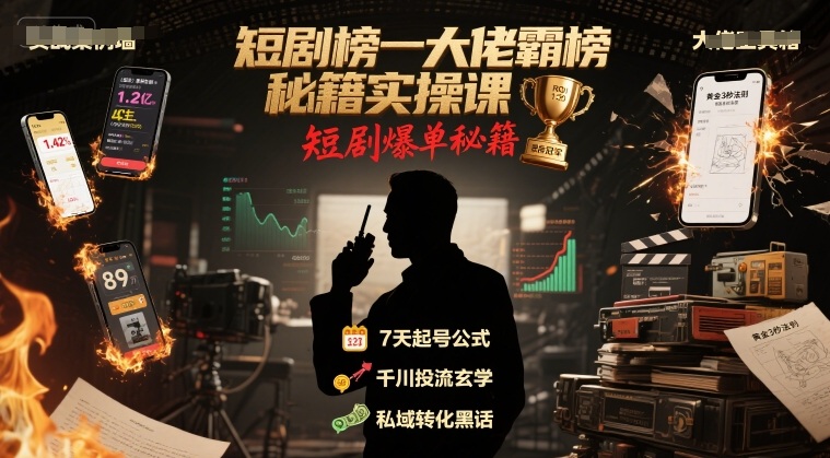 短剧榜一大佬霸榜秘籍实操课，短剧爆单秘籍-赚钱网
