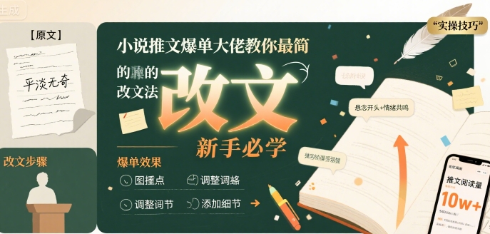 小说推文爆单大佬教你最简单的改文方法实操课，新手必学-赚钱网