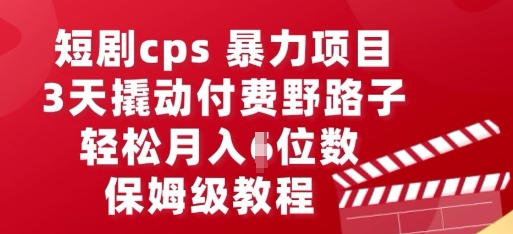 短剧cps暴力项目，3天撬动付费野路子，有人偷偷月入五位数，保姆级教程-赚钱网